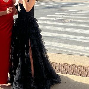 Sophisticated Black Tiered Evening Gown